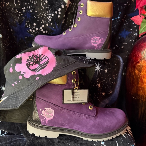 Timberland Shoes - Timberland Purple/Gold Hip-Hop Royalty Heritage Boots + Bucket Hat